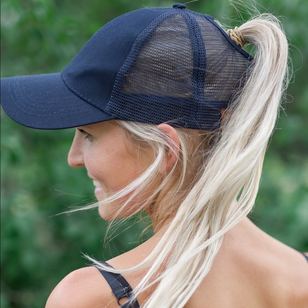 Navy blue pony tail baseball cap hat NEW